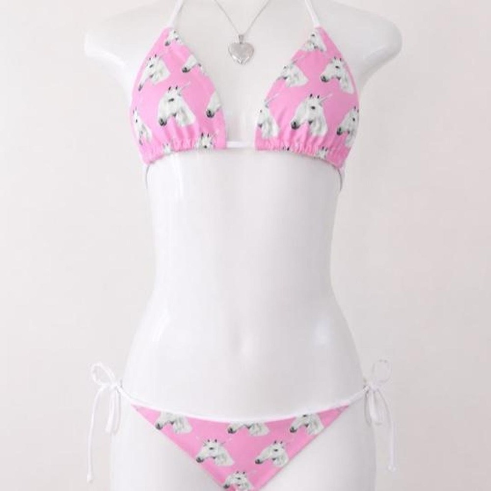 y2k pink unicorn string bikini